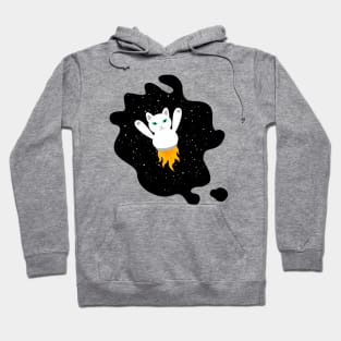 White Rocket Cat Traveling Through Space Hoodie